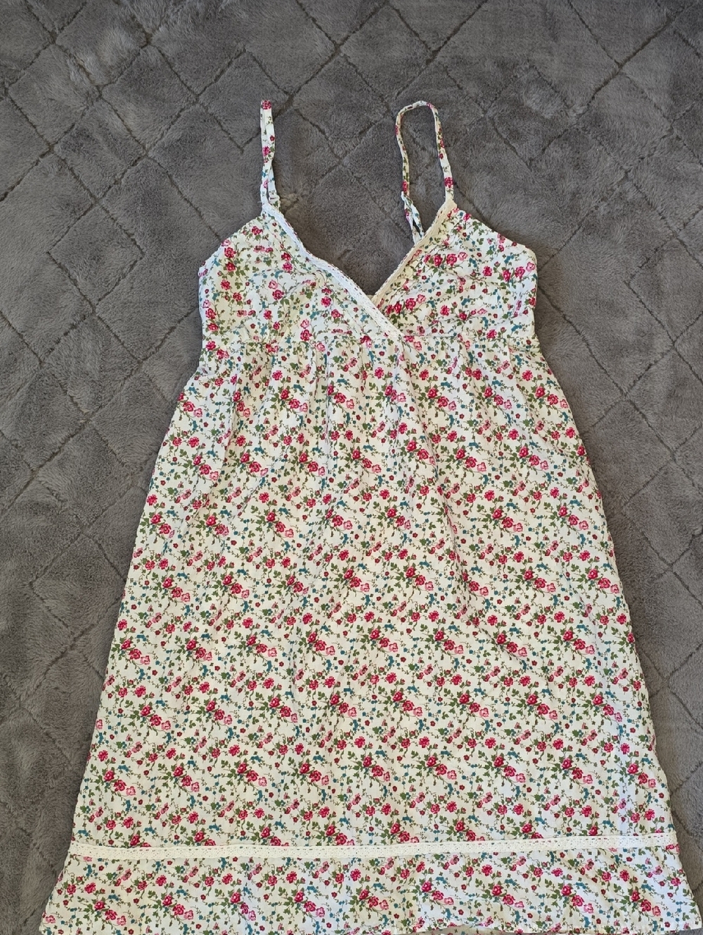 lei White Floral Midi Dress with Pink & Green Accents